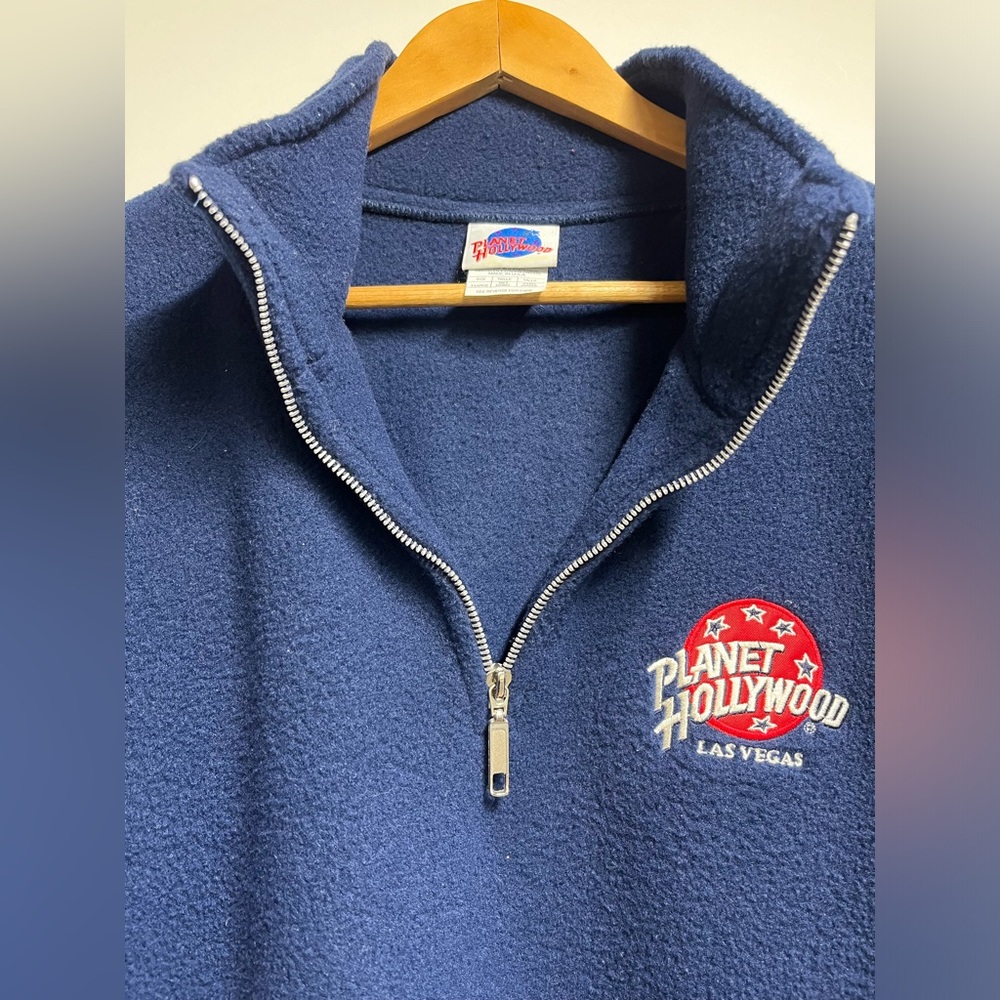 VTG Planet Hollywood Las Vegas navy blue fleece quarter-zip pullover jacket Xl - Picture 4 of 7